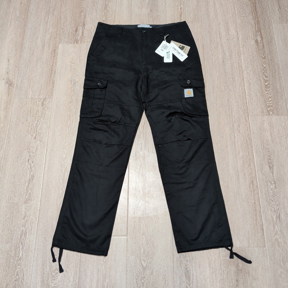 New Carhartt WIP Black Cotton Cargo Pants XXL Mens 36x30 Straight Leg Utility‎